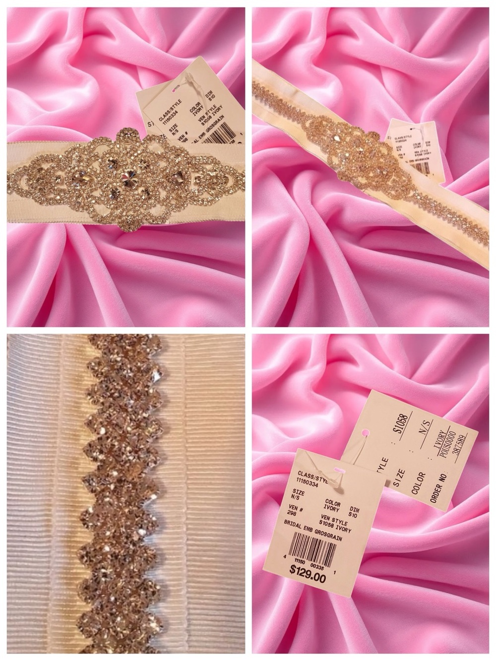 David’s Bridal NWT Classic Glam Bridal Formal Crystal Grosgrain Couture Sash